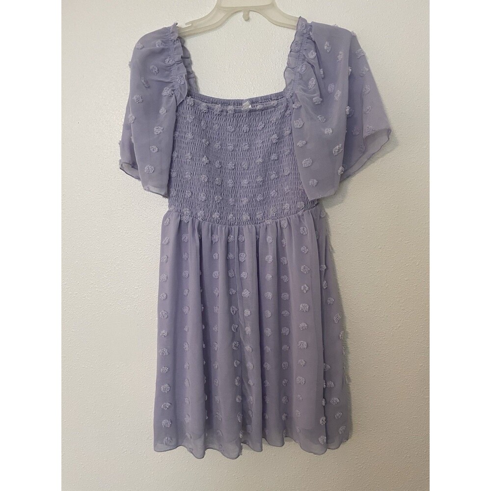 Exlura New Collections Girls Dress Size M Lavender Smocked Puff Sleeve Swiss Dot